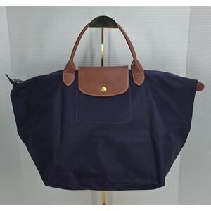 Longchamp Le Pliage Type M Purple Nylon Tote Bag Brown Leather Trim France‎ 1623